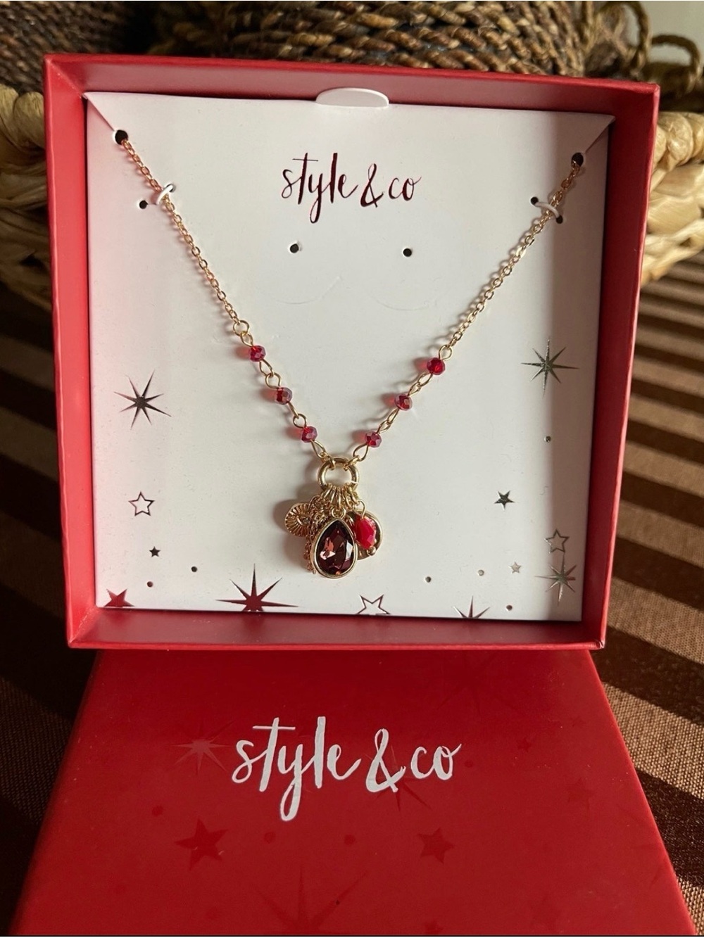 Style & Co. Gold-Tone Necklace with Red Crystal Charms
